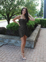 Light Blue Spaghetti Straps Sequin Short Homecoming Dress with Crystals