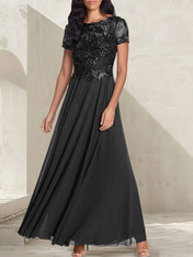 Charcoal Grey A-Line Scoop Long Mother of the Bride Dress With Beadings