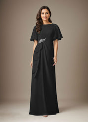 Robe fourreau en mousseline de soie bleu marine foncé avec perles