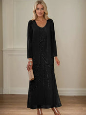 Sheath/Column V-Neck Ankle-Length Mother of the Bride Dresses with Jacket & Sequins