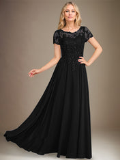 A-Line Scoop Floor-Length Chiffon Mother of the Bride Dress With Applique & Sequins