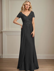 A-line V-Neck Floor-Length Chiffon Lace Mother of the Bride Dress