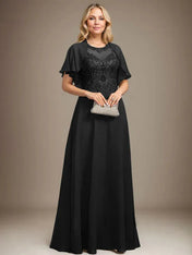 A-line Scoop Illusion Floor-Length Lace Chiffon Mother of the Bride Dress With Sequins