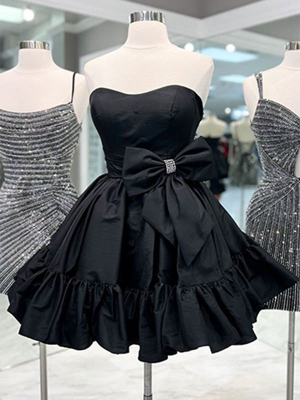 Pink A-Line Strapless Short Satin Homecoming Dress With Bowknot