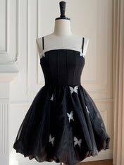 Black A-line Straps 3D Butterfly Short Homecoming Dress