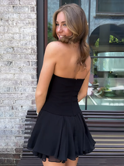 Black A Line Strapless Chiffon Short Homecoming Dress