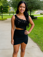 Black Bodycon One Shoulder Satin Tight Homecoming Dress with Appliques
