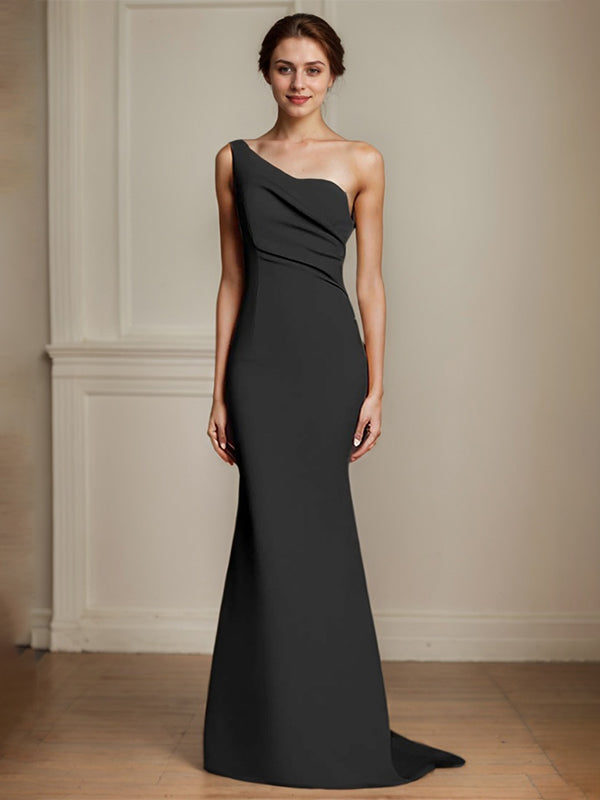 Elegant Khaki One Shouder Mermaid Ruched Long Satin Formal Dress