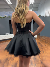 Black Floral A Line Strapless Short Homecoming Dress