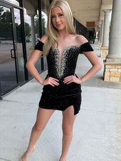 Mermaid Off The Shoulder Short Velvet Homecoming Dress With Beading