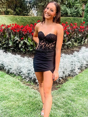 Black Mermaid Sweetheart Lace Top Short Homecoming Dress