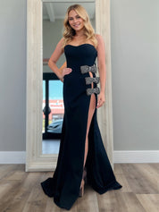Black Mermaid Sweetheart Long Prom Dress with Bowknots