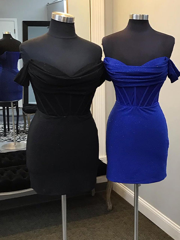Black Off the Shoulder Short Tight Homecoming Party Dress