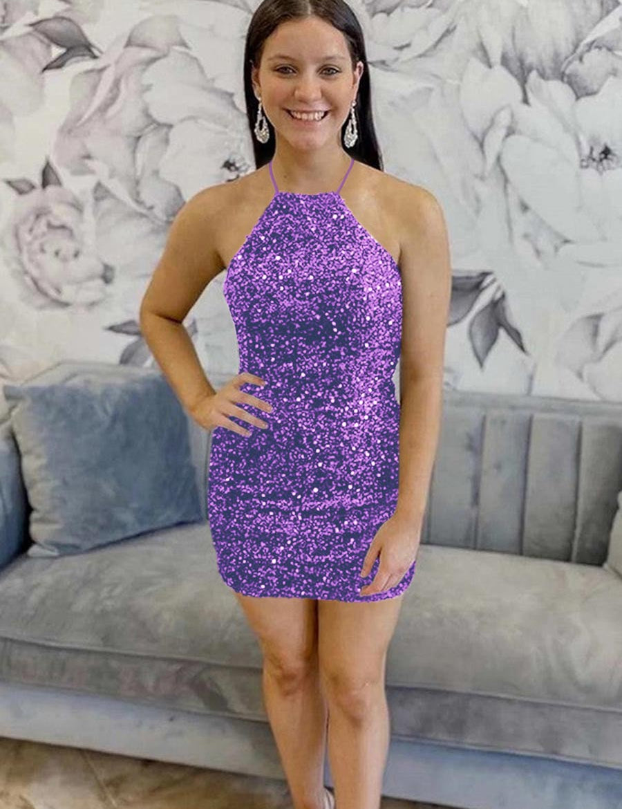 Black Sequin Halter Backless Short Homecoming Dress