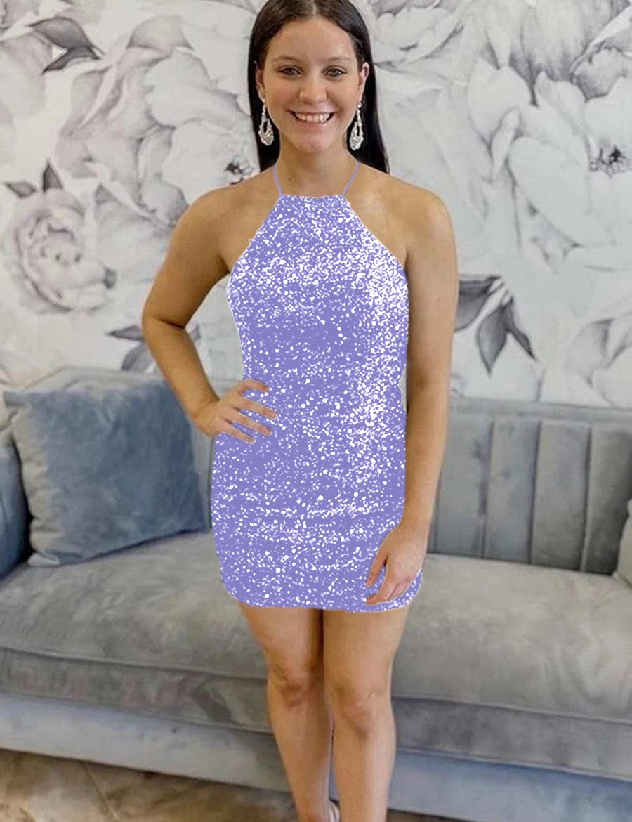Black Sequin Halter Backless Short Homecoming Dress