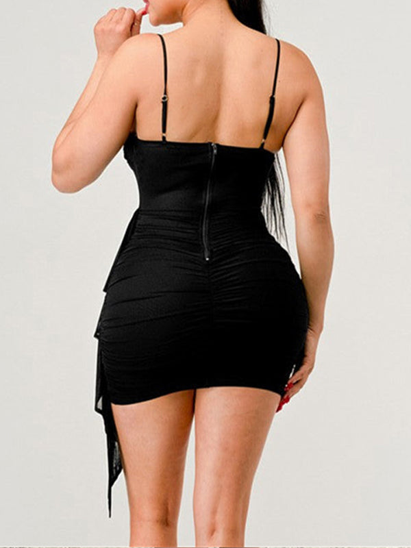 Black Spaghetti Straps Ruched Satin Short Homecoming Dress with Shawl