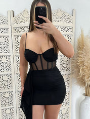 Black Spaghetti Straps Ruched Satin Short Homecoming Dress with Shawl