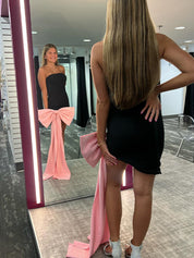 Black Strapless Front Sheath Short Homecoming Dress with Bow