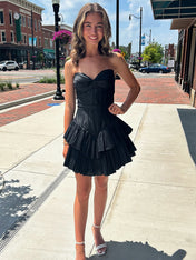Black Sweetheart A Line Short Tiered Homecoming Dress with Ruffles