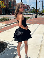 Black Sweetheart A Line Short Tiered Homecoming Dress with Ruffles