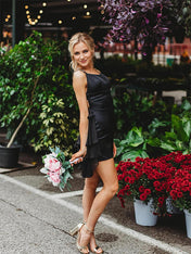 Black Tight Short Homecoming Dress with Ruffles Train