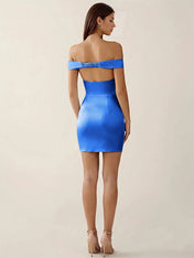 Off-The-Shoulder Ruched Satin Mini Homecoming Dress