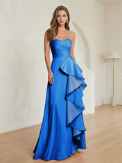 Formal Evening Dress Blush Strapless Ruffle Maxi Dress Gown