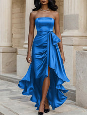 Glamorous Formal Dress Midnight Navy Strapless Satin Gown Midi Dress