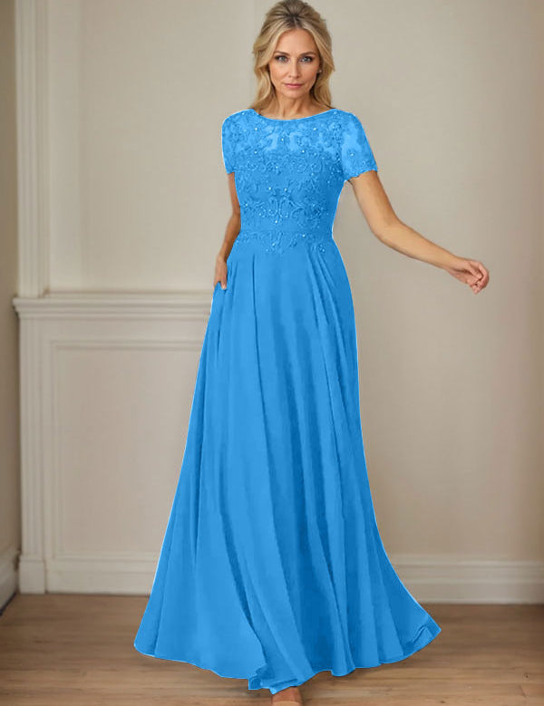 Dark Navy A-Line Boatneck Sequins Chiffon Dress
