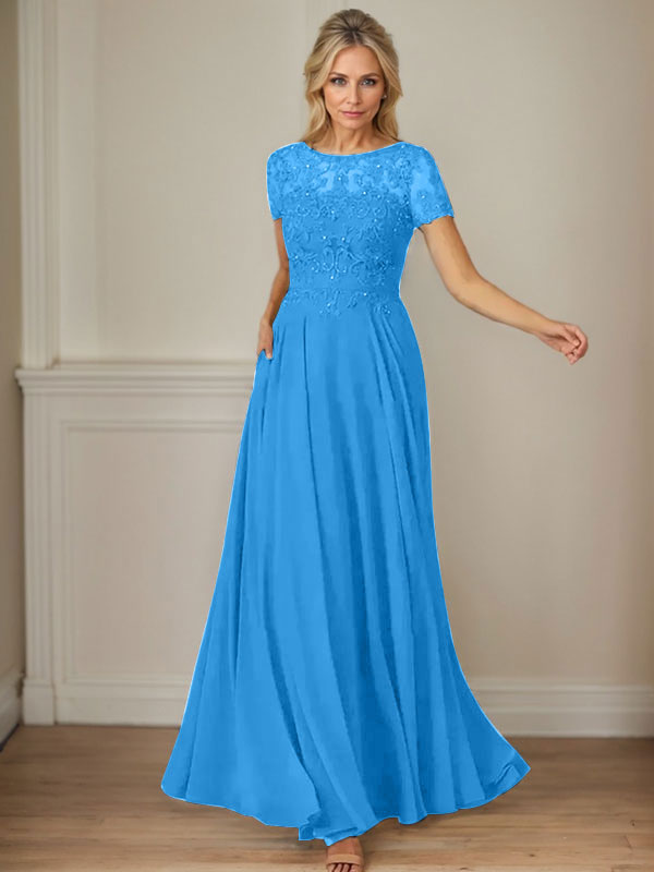 Dark Navy A-Line Boatneck Sequins Chiffon Dress