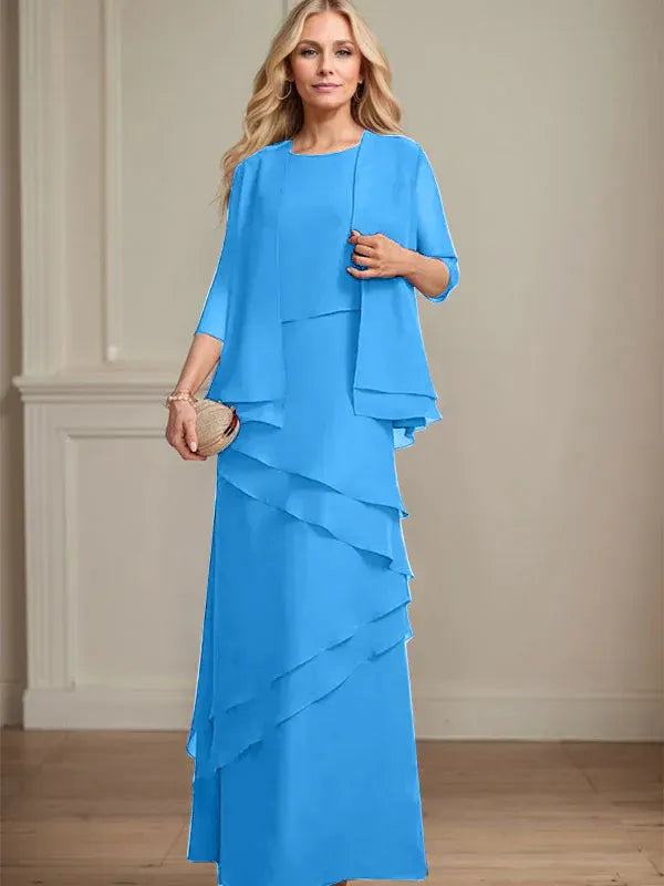 Sheath Scoop Floor-Length Chiffon Mother of the Bride Dress