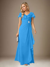 Stormy A-Line V-Neck Ruched Chiffon Dress