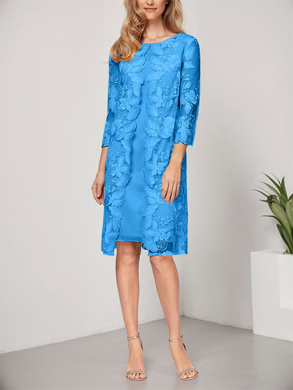 A-line Scoop Knee-Length Chiffon Lace Mother of the Bride Dress With Jacket