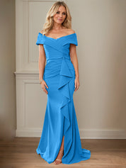Sheath/Column Off-the-Shoulder Sleeveless Floor-Length Mother of the Bride Dresses With Ruffles