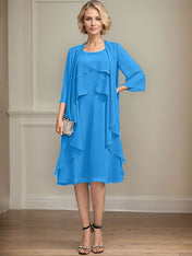 A-line Scoop Knee-Length Chiffon Mother of the Bride Dress With Beading