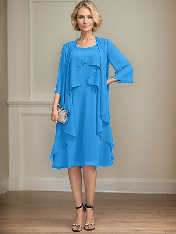 A-line Scoop Knee-Length Chiffon Mother of the Bride Dress With Beading