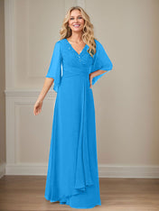 A-Line V-Neck Long Sequins Chiffon Mother Dress