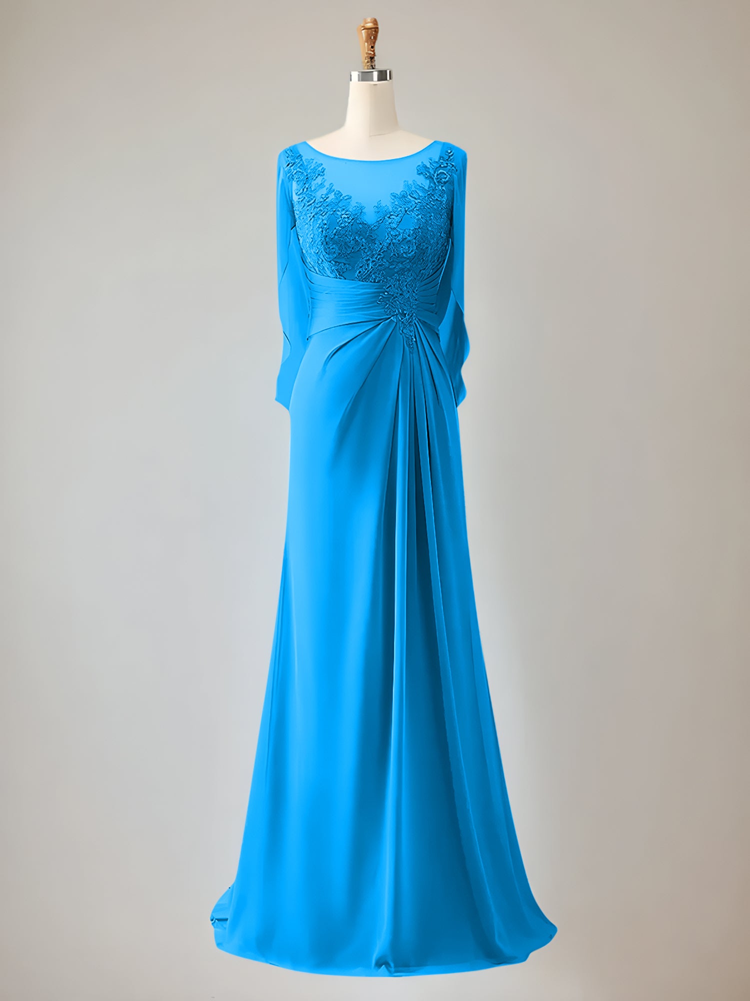 2 Sleeve Chiffon Mother of the Bride Dress With Beadings