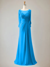 Trumpet/Mermaid Scoop Neck 1/2 Sleeve Chiffon Mother of the Bride Dress With Beadings