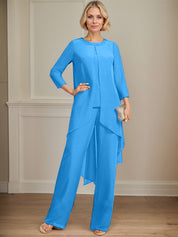 Separates Jumpsuit/Pantsuit Scoop Floor-Length Chiffon Mother of the Bride Dress With Sequins Beading