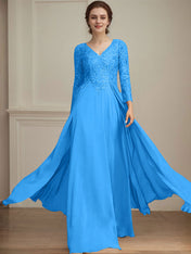 Dreamylily A-line V-Neck Floor-Length Lace Chiffon Mother of the Bride Dress With Sequins Dreamylily A-line V-Neck Floor-Length Lace Chiffon Mother of the Bride Dress With Sequins