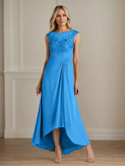 Champagne A-Line Scoop Lace Chiffon Dress