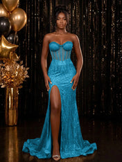 Strapless Sequin-Embellished Mermaid Prom Dress