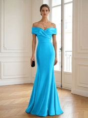Formal Wedding Guest Dress Navy Off Shoulder Maxi Mermaid Dress