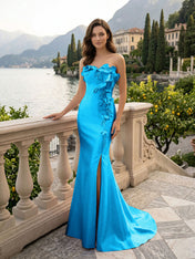 Pink Sweetheart Neckline 3D Flower Embellished Mermaid Evening Gown Maxi Dress