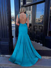 Coral Plunging V-Neck Sheath Prom Dress with Slit