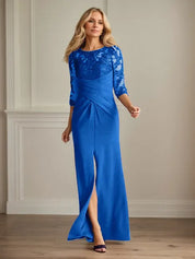 Robe fourreau en crêpe extensible prune pour mère de la mariée 