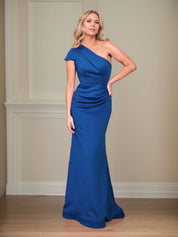 Satin Sheath/Column One Shoulder Short Sleeves Floor Length Mother of the Bride Dresses