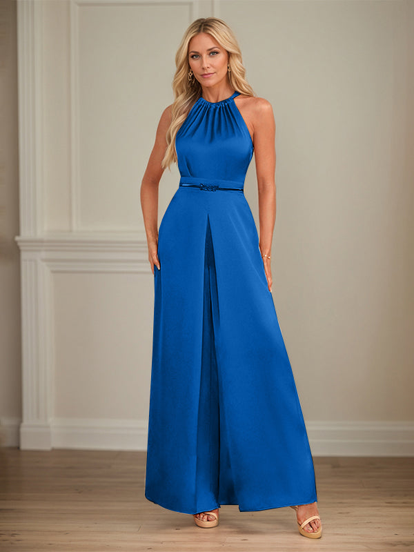 Jumpsuits Halter Floor-Length Satin Wedding Dress