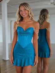 Sweetheart Neck Pearl Strap Beaded Mini Homecoming Dress